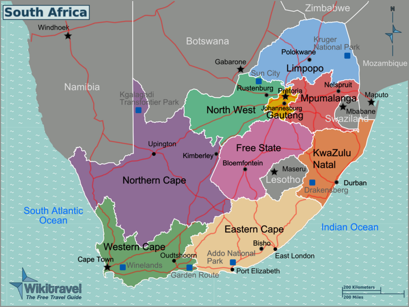 Südafrika mit Regionen