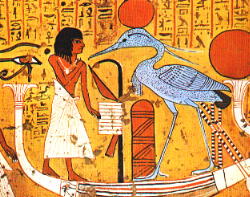 Gott Thot als Ibis und Horus mit Verstorbenem (c) wikicommons 
