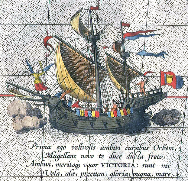 Schiff von Magellan auf dem Weg nach Afrika - Detail aus einer Karte von Ortelius (c) helmink