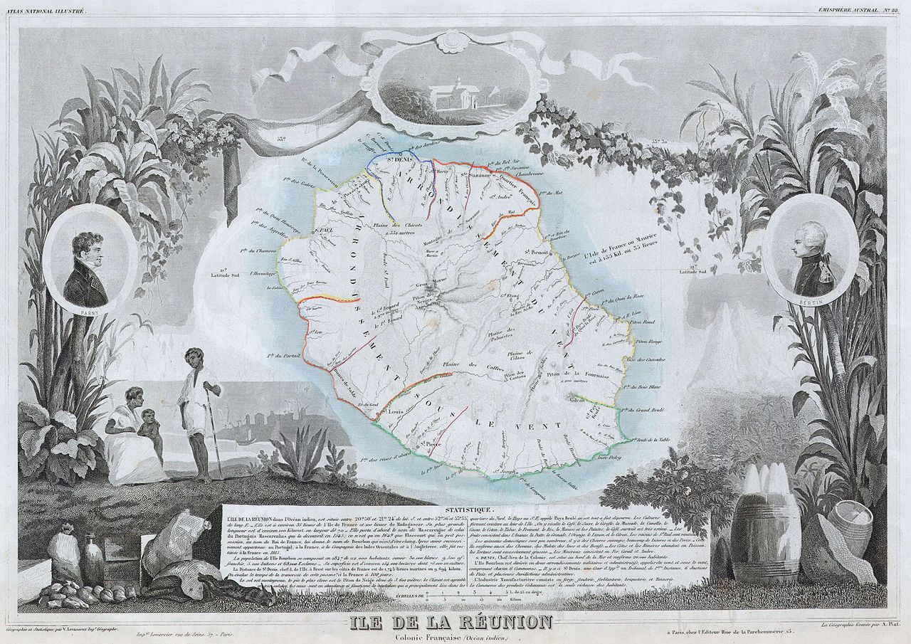 Alte Karte der Insel Reunion von Levasseur-1850 (c) Geographicus Rare Antique Maps gemeinfrei