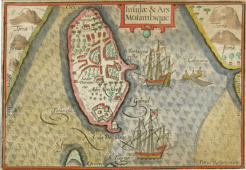Karte von 1598 der Insel von Mosambik von Pieter van den Keere (c) Joopr