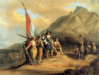 Jan van Riebeecks Ankunft am Kap, gemalt von Charles Bell